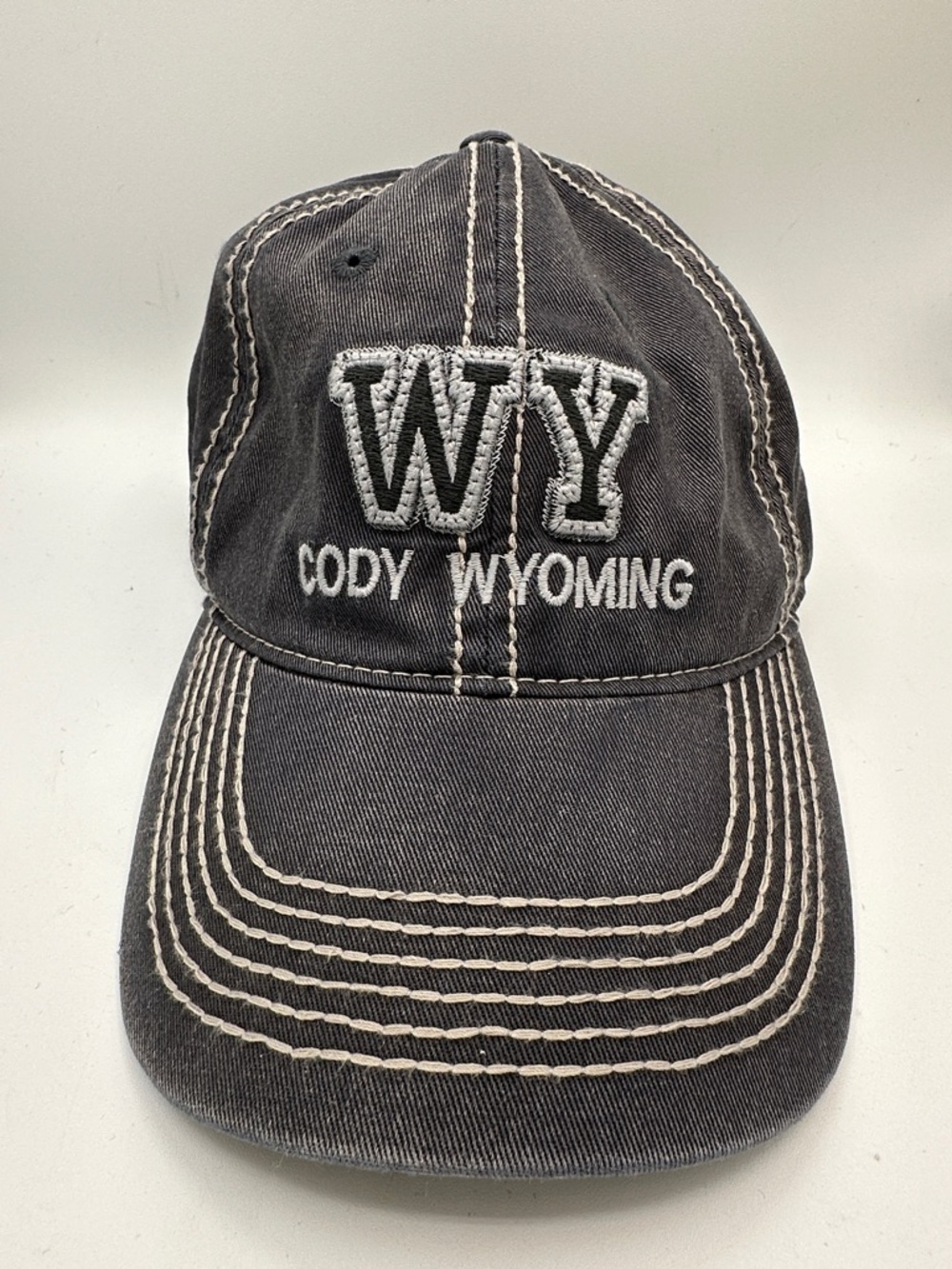 Yellowstone Gift Shop, Cody, WY, adjustable gray denim cap/hat